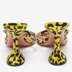Amina Muaddi Yellow/Black Calf Hair and Leather Gilda Slide Sandals Size 39.5