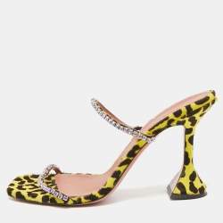 Amina Muaddi Yellow/Black Calf Hair and Leather Gilda Slide Sandals Size 39.5