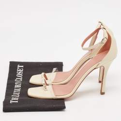 Amina Muaddi Cream Leather Daisy Ankle Strap Sandals Size 39.5