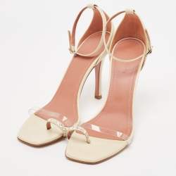 Amina Muaddi Cream Leather Daisy Ankle Strap Sandals Size 39.5