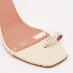 Amina Muaddi Cream Leather Daisy Ankle Strap Sandals Size 39.5