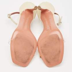 Amina Muaddi Cream Leather Daisy Ankle Strap Sandals Size 39.5