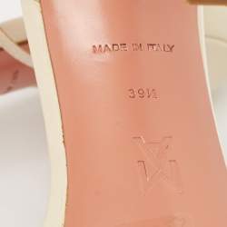 Amina Muaddi Cream Leather Daisy Ankle Strap Sandals Size 39.5
