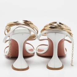 Amina Muaddi White Leather And Chain Ankle Strap Sandals Size 38.5
