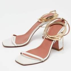 Amina Muaddi White Leather And Chain Ankle Strap Sandals Size 38.5