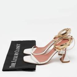 Amina Muaddi White Leather And Chain Ankle Strap Sandals Size 38.5