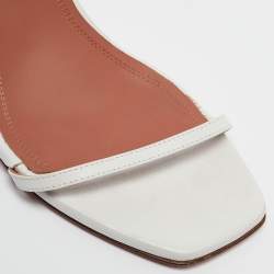 Amina Muaddi White Leather And Chain Ankle Strap Sandals Size 38.5