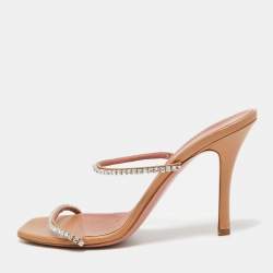 Amina Muaddi Brown Leather Glida Slide Sandals Size 40