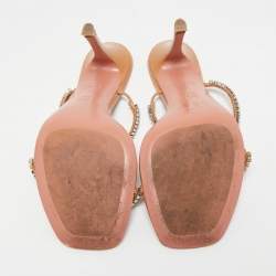 Amina Muaddi Brown Leather Glida Slide Sandals Size 40