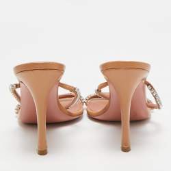 Amina Muaddi Brown Leather Glida Slide Sandals Size 40