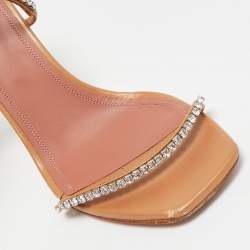 Amina Muaddi Brown Leather Glida Slide Sandals Size 40