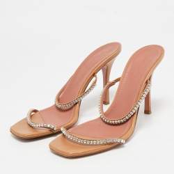 Amina Muaddi Brown Leather Glida Slide Sandals Size 40
