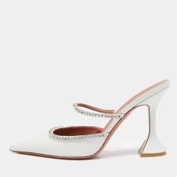 Amina Muaddi White Leather Gilda Mules Size 39