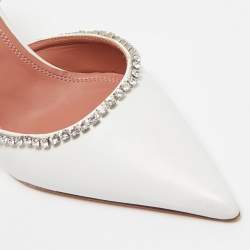 Amina Muaddi White Leather Gilda Mules Size 39