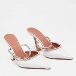 Amina Muaddi White Leather Gilda Mules Size 39