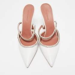 Amina Muaddi White Leather Gilda Mules Size 39