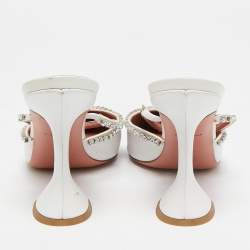Amina Muaddi White Leather Gilda Mules Size 39