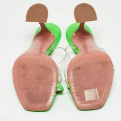 Amina Muaddi Green Leather and PVC lupita Slide Sandals Size 40