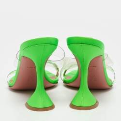 Amina Muaddi Green Leather and PVC lupita Slide Sandals Size 40