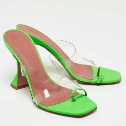 Amina Muaddi Green Leather and PVC lupita Slide Sandals Size 40