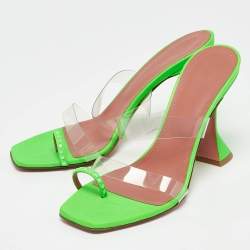 Amina Muaddi Green Leather and PVC lupita Slide Sandals Size 40