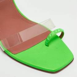 Amina Muaddi Green Leather and PVC lupita Slide Sandals Size 40