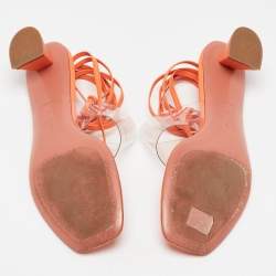 Amina Muaddi Orange/Transperent Leather and PVC Zula Ankle Tie Sandals Size 40