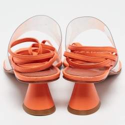 Amina Muaddi Orange/Transperent Leather and PVC Zula Ankle Tie Sandals Size 40