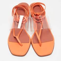 Amina Muaddi Orange/Transperent Leather and PVC Zula Ankle Tie Sandals Size 40