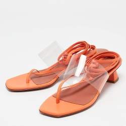 Amina Muaddi Orange/Transperent Leather and PVC Zula Ankle Tie Sandals Size 40