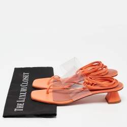 Amina Muaddi Orange/Transperent Leather and PVC Zula Ankle Tie Sandals Size 40