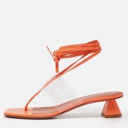 Amina Muaddi Orange/Transperent Leather and PVC Zula Ankle Tie Sandals Size 40