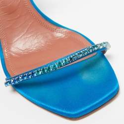 Amina Muaddi Blue Satin Crystal Gilda Sandals Size 38