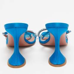 Amina Muaddi Blue Satin Crystal Gilda Sandals Size 38
