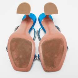 Amina Muaddi Blue Satin Crystal Gilda Sandals Size 38