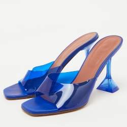 Pre Owned Amina Muaddi Blue PVC Plexiglass Lupita Mules Size 40
