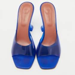 Pre Owned Amina Muaddi Blue PVC Plexiglass Lupita Mules Size 40