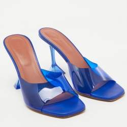 Pre Owned Amina Muaddi Blue PVC Plexiglass Lupita Mules Size 40