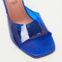 Pre Owned Amina Muaddi Blue PVC Plexiglass Lupita Mules Size 40