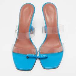 Pre Owned Amina Muaddi Blue PVC Sami Slide Sandals Size 36