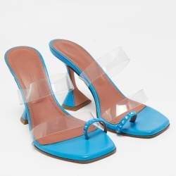 Pre Owned Amina Muaddi Blue PVC Sami Slide Sandals Size 36