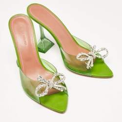 Pre Owned Amina Muaddi Green PVC Begum Slide Sandals Size 37