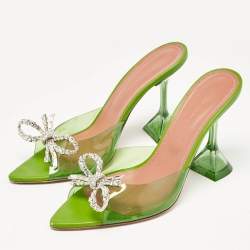 Pre Owned Amina Muaddi Green PVC Begum Slide Sandals Size 37