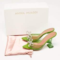 Pre Owned Amina Muaddi Green PVC Begum Slide Sandals Size 37