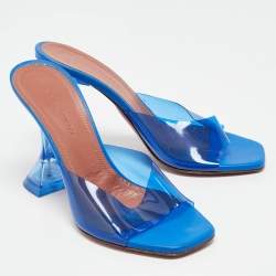 Amina Muaddi Blue PVC Lupita Slide Sandals Size 35