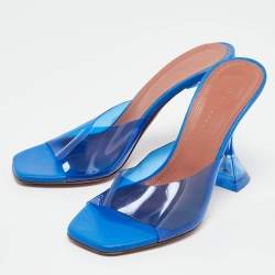 Amina Muaddi Blue PVC Lupita Slide Sandals Size 35