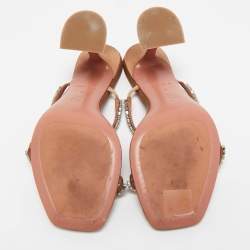 Amina Muaddi Beige Satin Crystal Embellished Gilda Slide Sandals Size 38