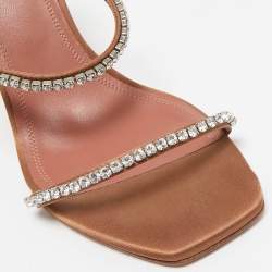 Amina Muaddi Beige Satin Crystal Embellished Gilda Slide Sandals Size 38