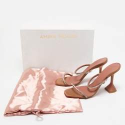 Amina Muaddi Beige Satin Crystal Embellished Gilda Slide Sandals Size 38