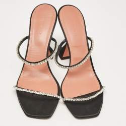 Amina Muaddi Black Satin Glida Slide Sandals 41